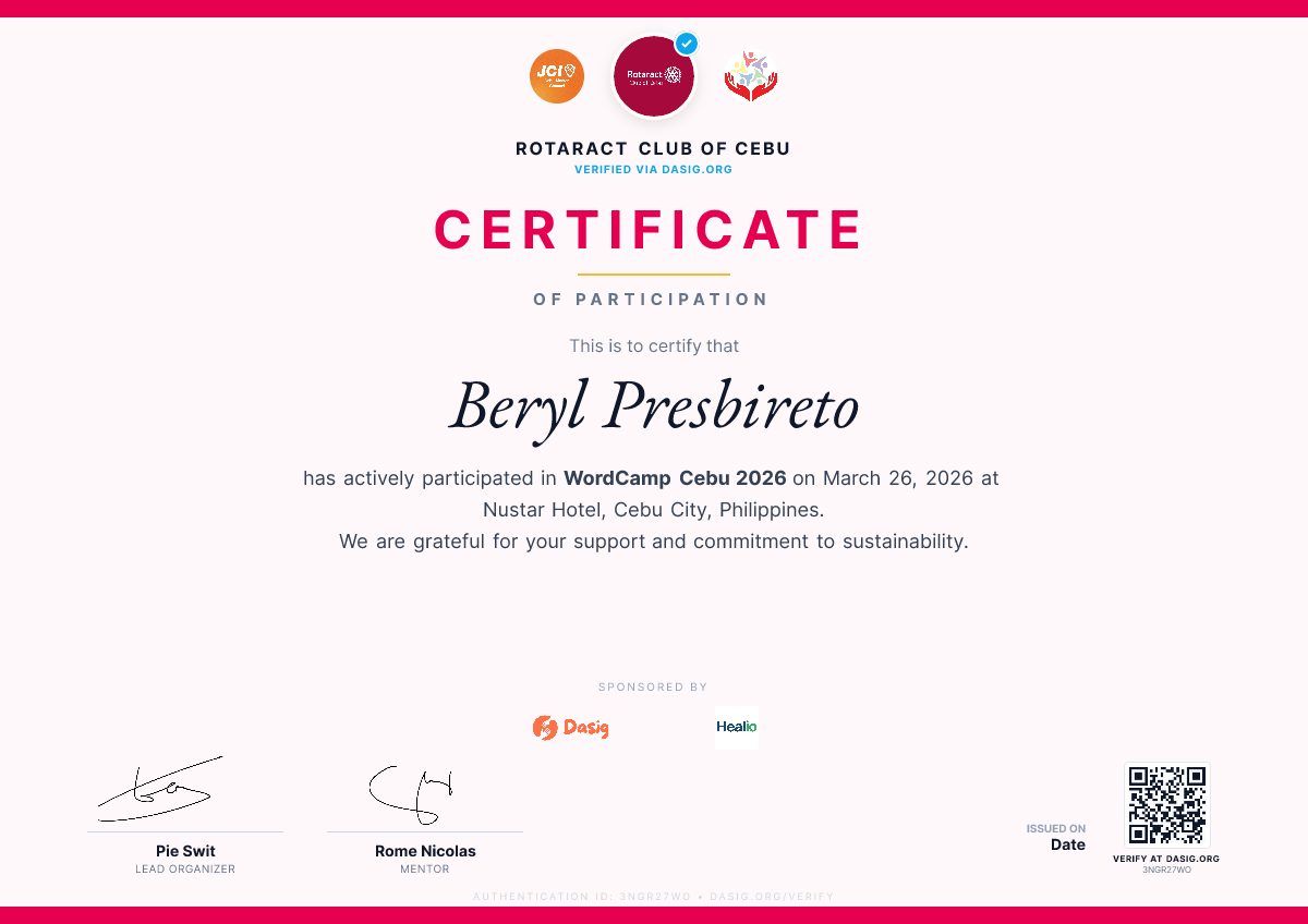 Sample Dasig verified certificate layout